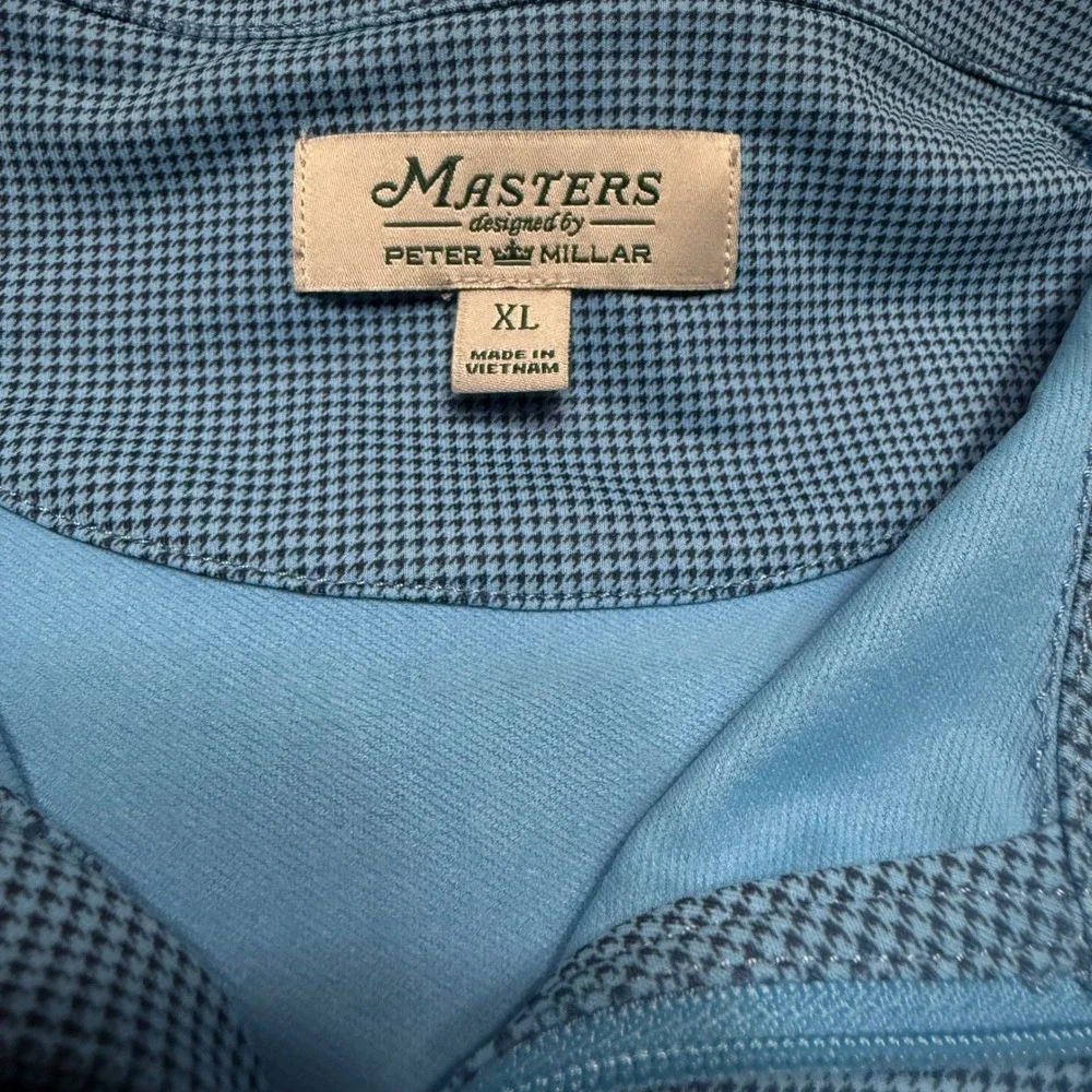 Masters By Peter Millar Mens XL Blue Micro Houndstooth Quarter Zip Golf Pullover